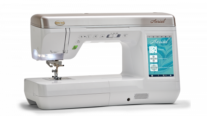 Baby Lock Aerial embroidery machine with digital display on a white background