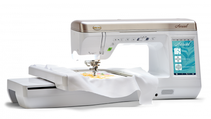 Baby Lock Aerial embroidery machine with attached hoop on a white background