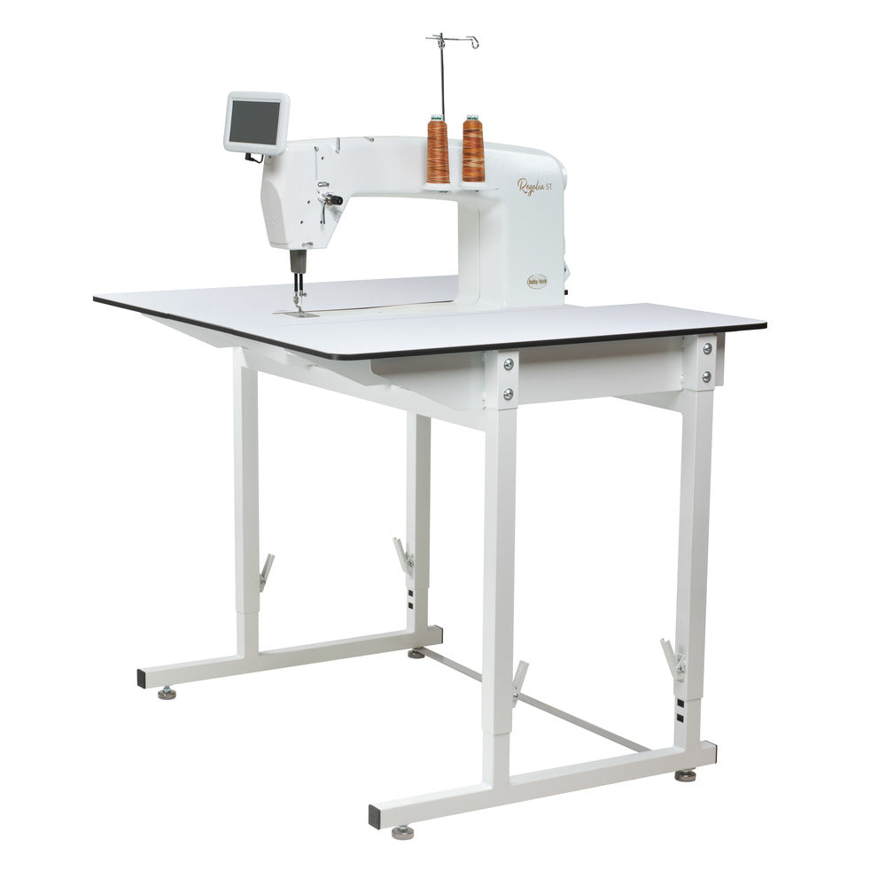 Baby Lock Regalia ST 20 inch stationary longarm quilting machine mounted in the white Standard Table
