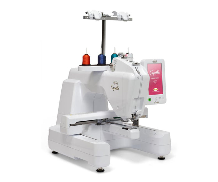 Baby Lock Capella overlock sewing machine left side view on a white background