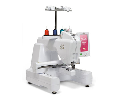 Baby Lock Capella overlock sewing machine left side view on a white background