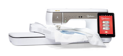 Baby Lock Radiance embroidery machine with attached hoop on a white background