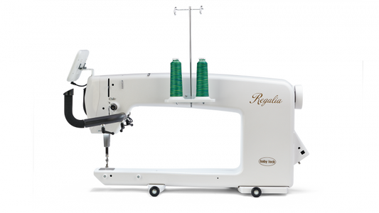 Baby Lock Regalia longarm quilting machine with detailed close-up view