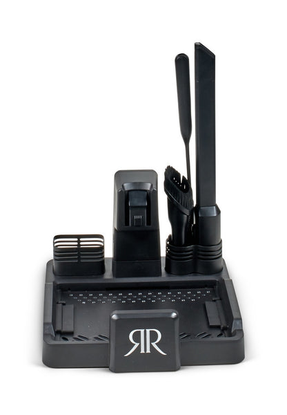 Riccar R70 charging base with included tools and accessory holders